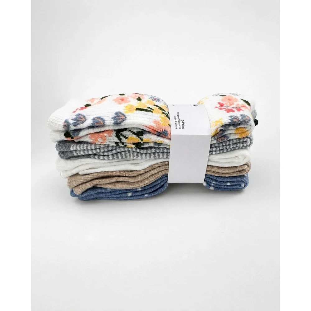 Sonoma Women's Everyday Crew Socks 5 Pack Floral Polka Dot Size 4-10 NWT